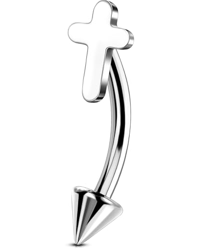 OUFER Rook Piercing Jewelry, G23 Solid Titanium Eyebrow Rings, Heart Vertical Labret Lip Jewelry, 16G Curved Barbells, Daith Rook Earrings for Women Men - color: Silver Cross, size: 16G 8mm