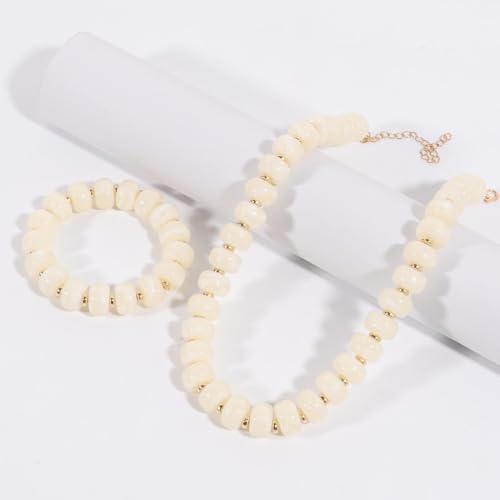 KOSMOS-LI Colorful Beaded Necklace for Women Unique Resin Beads Choker Necklaces Boho Statement Chunky Necklace Summer Vacation Jewelry - color: white