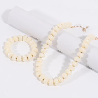 KOSMOS-LI Colorful Beaded Necklace for Women Unique Resin Beads Choker Necklaces Boho Statement Chunky Necklace Summer Vacation Jewelry - color: white