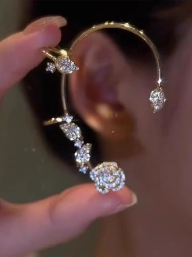 2PCS Flower Tassel Zircon Earrings Ear Cuffs No Piercing Flower Climber Wrap Around Earrings Pearl Drop Earrings for Women Fairy Ear Clip Dainty Wedding Earrings for Brides - color: Style 1 - Silver