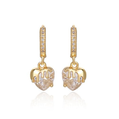 Huggie Earrings for Women - 14K Gold Plated Heart Earrings, Small Love Heart Drop Dangle Huggie Charm Earring, Dainty Huggie Hoop Earrings for Women - color: Gold-Heart-03
