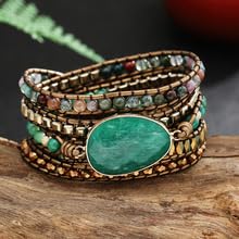 Women Wrap Bracelet Boho Natural Jasper Crystal Stone Beads Strand Bracelets - color: Style 22-Green #3