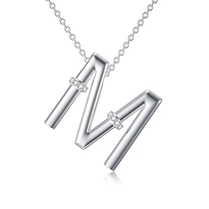 Initial Pendant Necklace 14K White Gold Plated A-Z 26 Letter Alphabet Pendant 925 Sterling Silver Jewelry Gift for Women Girls Teens - style: Alphabet - M