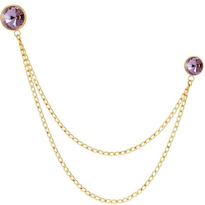 HAWSON Birthstone Brooch Pin for Men with Hanging Chain & Crystal, Mens Gold Tone Lapel Pin for Wedding/Birthday/Party Dress Suits Accessories - color: June Lavender