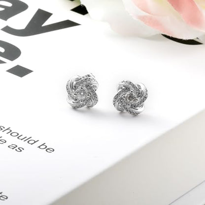 VOLUKA Cubic Zirconia Stud Earrings for Women - Hypoallergenic Earrings for Sensitive Ears - Simulated Diamond CZ - style: Knot
