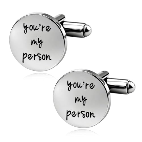 Silver Cufflinks for Men Wedding Engagement Gifts for Him Cuff Links 2Pcs Round Stainless Steel Engraved Cufflink for Shirt - color: You're My Person