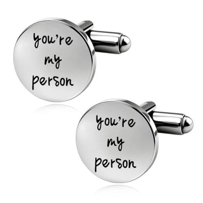 Silver Cufflinks for Men Wedding Engagement Gifts for Him Cuff Links 2Pcs Round Stainless Steel Engraved Cufflink for Shirt - color: You're My Person