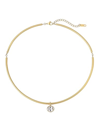 Gold Choker Necklace for Women,18K Gold Plated Tube Collar Necklace with Cubic Zirconia Pendant, Minimalist Dainty CZ Choker Necklace,Trendy Statement Jewelry Gift for Women