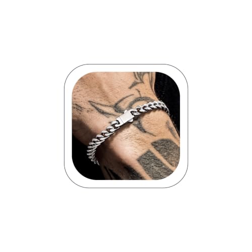 Bandmax Mens Hip Hop Cuban Link Bracelets 5/7/9/12MM Stainless Steel Miami Curb Chain Bracelet Silver/Gold Plated/Black Wristlet Chains for Men 7"-9" - color: 04 7MM-Steel