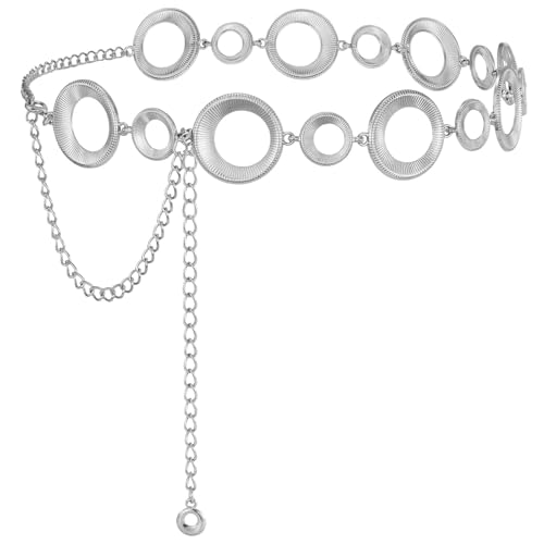 SUOSDEY Gold Silver Waist Chain Belt for Women,Fashion Metal Adjustable Chain Belts for Dresses - color: 06-silver(round), size: Fit for Waist up to 36 inches