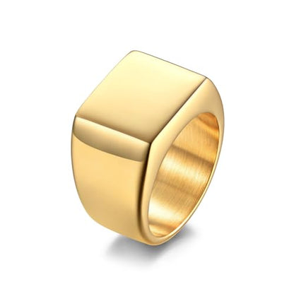 Kemstone Square Signet Ring for Men - Stainless Steel Flat Top Heavy Geometric Silver Gold Black - color: Gold, size: 8#