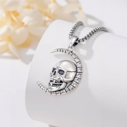 Sterling Silver Halloween Necklace Gothic Jewelry Gifts for Women Men - style: Skull