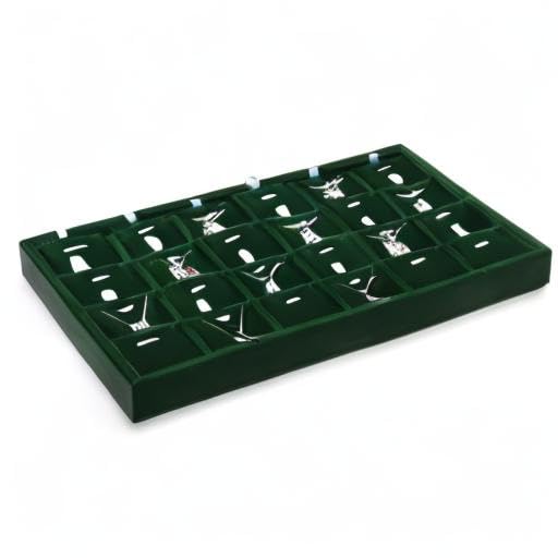 24-Slot Velvet Necklace Pendant & Bracelet Display Tray Green | For Necklace Pendant & Bracelet Storage, Large Capacity, For Home & Retail - size: 24 Slot