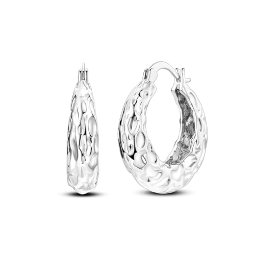 Sterling Silver Chunky Hoops Earring Teardrop Earring | Wide Thick Hypoallergenic Oval Big Large Lightweight Dangle Drop Hoop Earring Jewelry for Women 30MM - color: Chunky silver