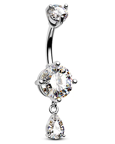 Belly Button Ring Dangle Belly Rings 316L Surgical Steel Belly Button Piercing Jewelry Teardrop Navel Ring for Women - color: Silver-CLCZ-10mm