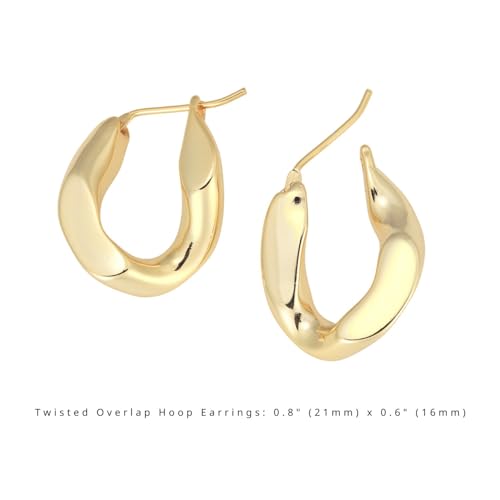 RENAIZ Bold Statement Hoop & Stud Earrings for Women – 14K Gold & Rhodium Plated Maximalist Jewelry, Chunky Geometric Boho Earrings, Hypoallergenic Non-Tarnish Trendy Gift - color: Yellow Gold, style: Twisted Overlap