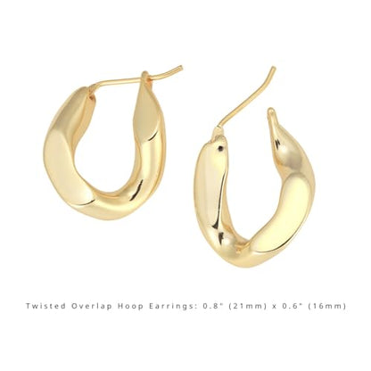 RENAIZ Bold Statement Hoop & Stud Earrings for Women – 14K Gold & Rhodium Plated Maximalist Jewelry, Chunky Geometric Boho Earrings, Hypoallergenic Non-Tarnish Trendy Gift - color: Yellow Gold, style: Twisted Overlap