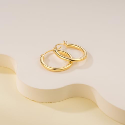 14K Gold Hoop Earrings, Huggie Hoop Earrings for Women, Hypoallergenic Lightweight Small Hoop Earring for Womens 14mm/16mm/18mm - color: 18mm