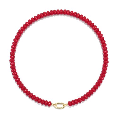 Beaded Gemstone Necklaces for Women Bohemian Colored Choker Natural Stone Bead Summer Beach Handmade Jewelry Necklace - color: Red