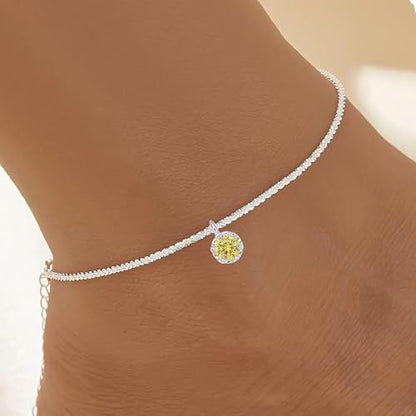 Wellike Silver Ankle Bracelets For Women Waterproof Birthstone Anklets Adjustable Sparkly Chain Silver Plated Stainless Steel Anklet Non Tarnish Jewelry - color: KKWJL185-11