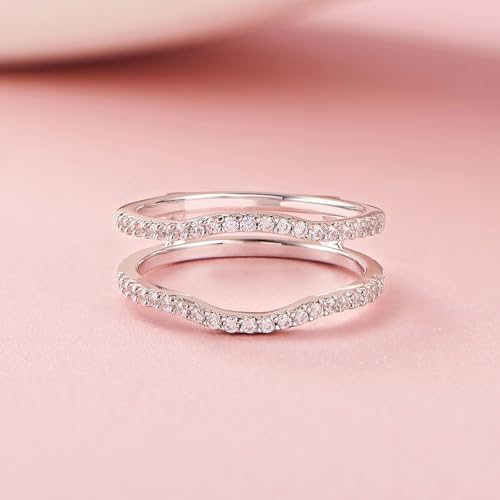 SHELOVES Curved Ring Guard Enhancer Cubic Zirconia Stack Wrap for Engagement Ring White Gold Plated 5-10
