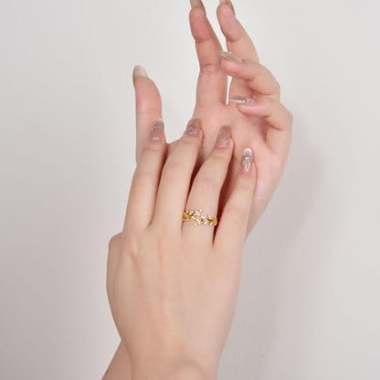 Olive Branch Ring for Women 925 Sterling Silver 14K Gold plated thin Paved CZ Cubic Zirconia Thumb Pinky Wrap Around leaf Ring Promise Stackbale Band Size 5-10 - color: 14K Gold