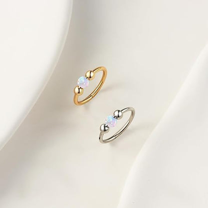 2 Pcs Small Cartilage Hoop Earrings for Women Men, 18G Opal Silver Earrings Hypoallergenic 316L Surgical Steel Hinge Huggie Hoop Earrings for Helix,Tragus,Conch,Rook,Earlobe Piercing Jewelry Nose Ring - style: 1Pc8mm+1Pc10mm Pink Opal/Gold