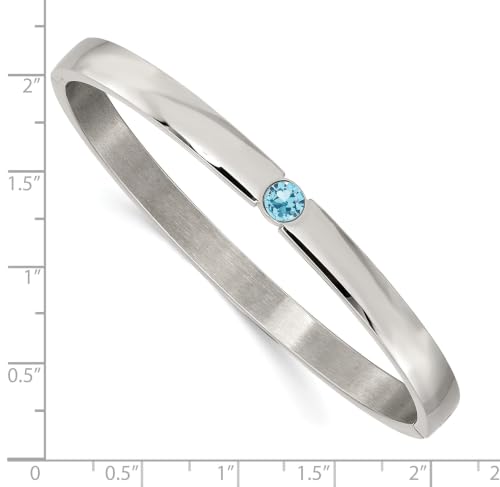 Chisel Blue Crystal Hinged Bangle in Stainless Steel, 6mm