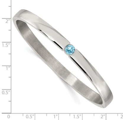 Chisel Blue Crystal Hinged Bangle in Stainless Steel, 6mm