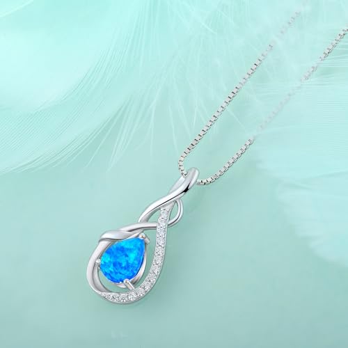 STARCHENIE Infinity Teardrop Necklace for Women 925 Sterling Silver Pendant Birthstone Jewelry - color: Silver-Blue Opal