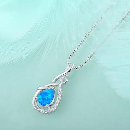 STARCHENIE Infinity Teardrop Necklace for Women 925 Sterling Silver Pendant Birthstone Jewelry - color: Silver-Blue Opal