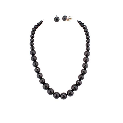 Bridal Wedding Faux Pearl Statement Necklace and Clip on Earrings Bracelet Jewelry Sets Women Bib Choker Necklace - color: Black