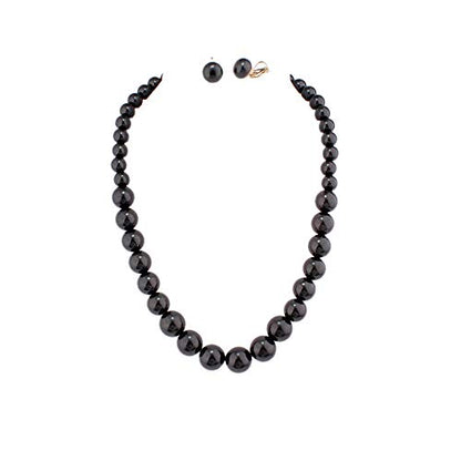 Bridal Wedding Faux Pearl Statement Necklace and Clip on Earrings Bracelet Jewelry Sets Women Bib Choker Necklace - color: Black