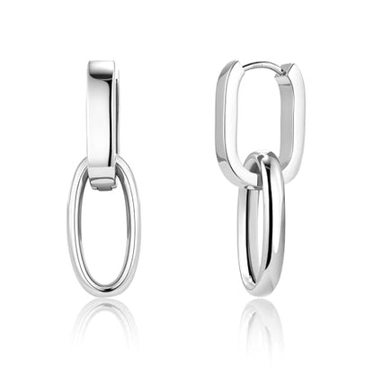 Silver Dangle Double Hoop Earrings For Women Paperclip Link Earring | Drop Small Silver Earrings Square Huggie Paperclip Dangly Hoop Silver Hoops Earrings Jewelry - color: Silver