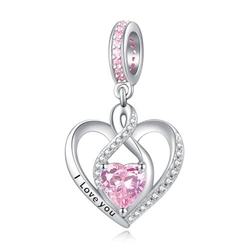 Heart Birthstone Charms for Bracelets, 925 Sterling Silver Women Bead Charms for Charm Bracelets Necklace, Mother's Day Birthday Anniversary Jewelry Gifts for Wife Mom Grandma Daughter - style: Dangle - Oct - Tourmaline
