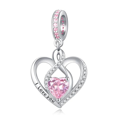 Heart Birthstone Charms for Bracelets, 925 Sterling Silver Women Bead Charms for Charm Bracelets Necklace, Mother's Day Birthday Anniversary Jewelry Gifts for Wife Mom Grandma Daughter - style: Dangle - Oct - Tourmaline