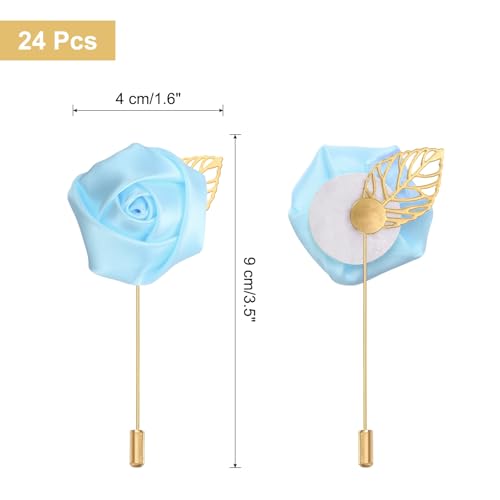 uxcell 24pcs Light Blue Rose Boutonnieres Flower Pins for Wedding | Buttonholes Pocket Boutonnieres for Wedding Ceremony Anniversary Prom Formal Dinner Party - color: Light Blue