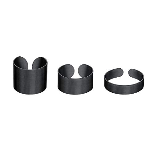 Stainless Steel Open Band Ring for Men Women 18K Gold/Black Plated Brush/Smooth Surface Rings Set Minimalist Jewelry(with Gift Box) - color: 04-Black Brush Ring Set