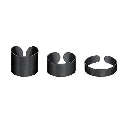 Stainless Steel Open Band Ring for Men Women 18K Gold/Black Plated Brush/Smooth Surface Rings Set Minimalist Jewelry(with Gift Box) - color: 04-Black Brush Ring Set