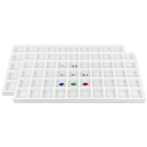 2-Pack 50-Compartments Flocked Velvet Jewelry Display Inserts - Tray/Case Liners - Ring Earrings Storage, (White) by The Display Guys - color: White, size: Compartments - 50