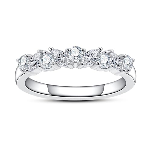 Cubic Zirconia Half Eternity Wedding Band Rings Round/Oval/Cushion Cut 5/6 Stones 5A Grade D Color CZ Stacking Band Engagement Promise Rings for Women - style: Raound & Marquise