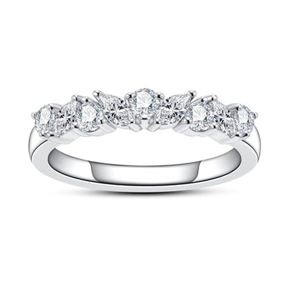 Cubic Zirconia Half Eternity Wedding Band Rings Round/Oval/Cushion Cut 5/6 Stones 5A Grade D Color CZ Stacking Band Engagement Promise Rings for Women - style: Raound & Marquise