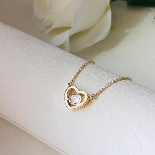 HERIER Cute Heart Necklace Dainty 18k Gold Plated Tiny Heart Pendant Choker Necklaces Small Gold Love Open Heart Chain Necklace for Women Simple Gold Necklace for Women Trendy Jewelry - color: Heart Diamond Necklace-Gold