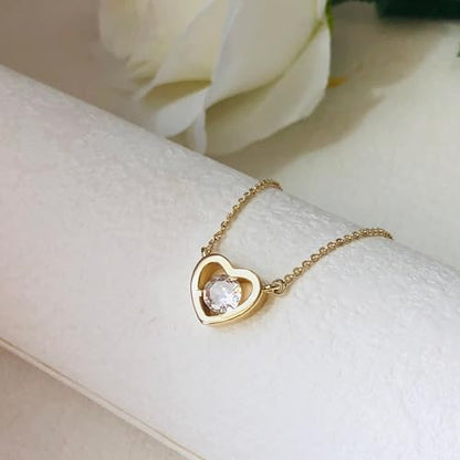 HERIER Cute Heart Necklace Dainty 18k Gold Plated Tiny Heart Pendant Choker Necklaces Small Gold Love Open Heart Chain Necklace for Women Simple Gold Necklace for Women Trendy Jewelry - color: Heart Diamond Necklace-Gold