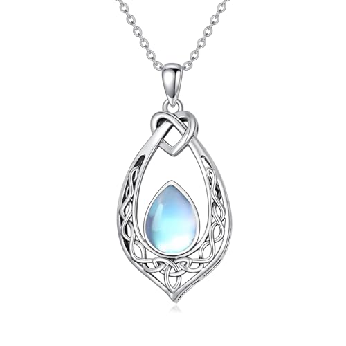 AOBOCO Celtic Knot Necklace 925 Sterling Silver Oxidized Vintage Love Knot Pendant Necklace with Simulated Birthstone Crystal, Birthday Christmas Jewellery Gifts for Women - color: Moonstone