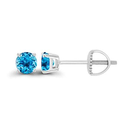 14K Gold Plated 925 Sterling Silver Hypoallergenic 4mm Round Genuine Birthstone Solitaire Screwback Stud Earrings - color: Blue Topaz-Swiss Blue Topaz