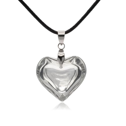 Large Red Semi-Transparent Solid Glass Heart Pendant Necklace - style: Small White