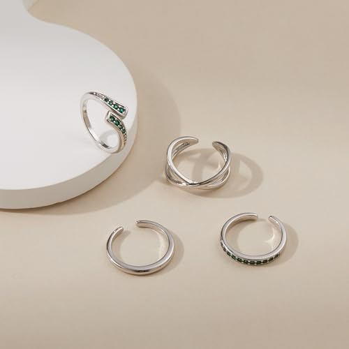 LOFITOR 4PCS Gold Toe Rings for Women Non Tarnish Waterproof Toe Ring Set | 14K Gold Filled Dainty Stackable Cute Thin Adjustable Open Band Toe Ring Cz Foot Jewelry For Beach Summer Hawaiian - style: Elegant Green Silver