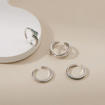 LOFITOR 4PCS Gold Toe Rings for Women Non Tarnish Waterproof Toe Ring Set | 14K Gold Filled Dainty Stackable Cute Thin Adjustable Open Band Toe Ring Cz Foot Jewelry For Beach Summer Hawaiian - style: Elegant Green Silver