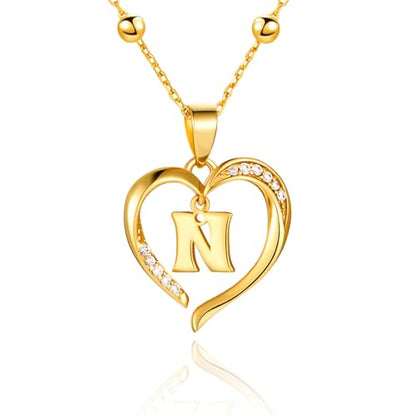 Cicy Bell Womens Heart Initial Necklace 18k Gold Plated | Personalized Letter Pendant, 17.7'' with 2'' Extender - color: Style 2-N-Gold